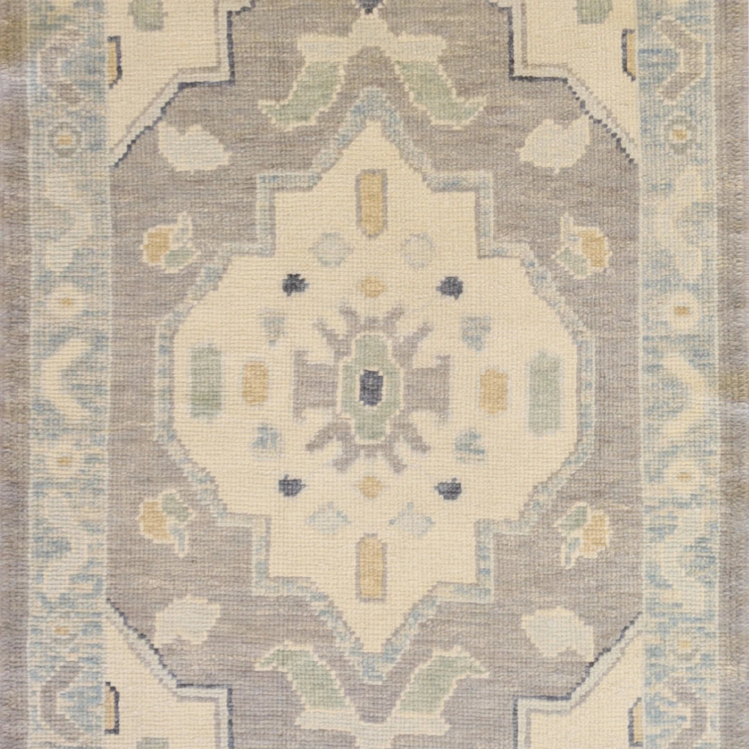 3'2" x 5'2" GRAY AND BLUE OUSHAK GEOMETRIC TURKISH RUG