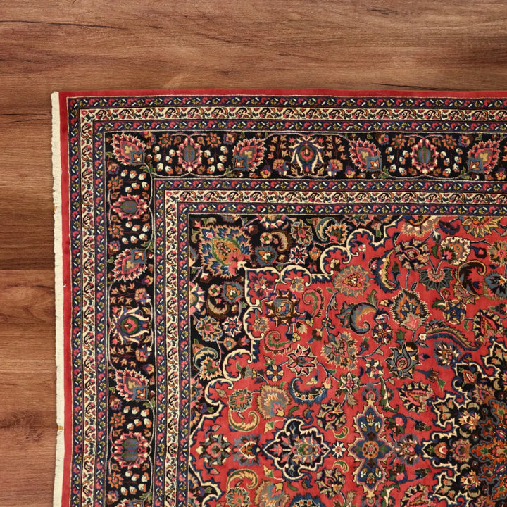 10'2" x 13'0" RED AND NAVY MASHAD PERSIA FLORAL