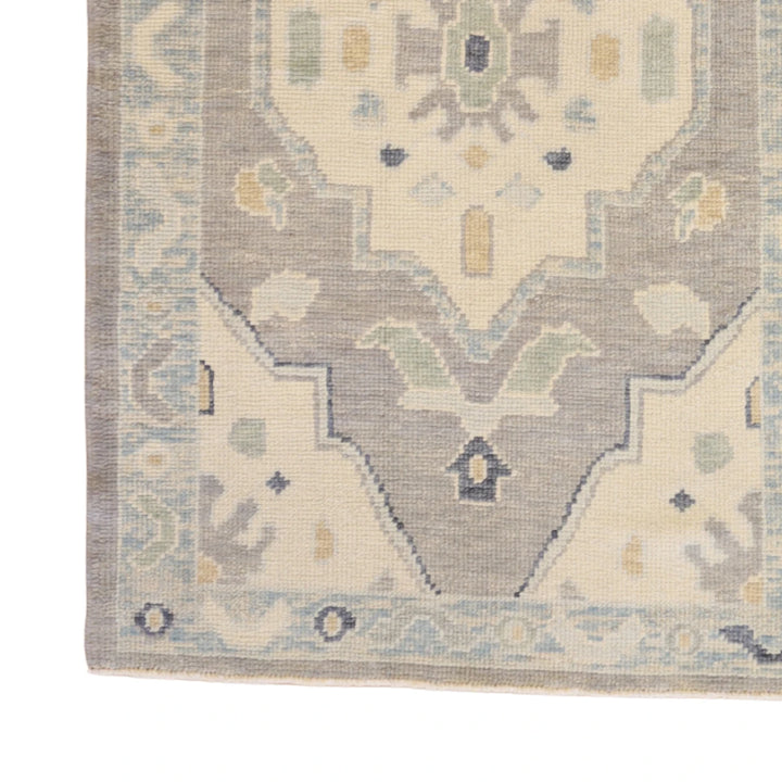 3'2" x 5'2" GRAY AND BLUE OUSHAK GEOMETRIC TURKISH RUG