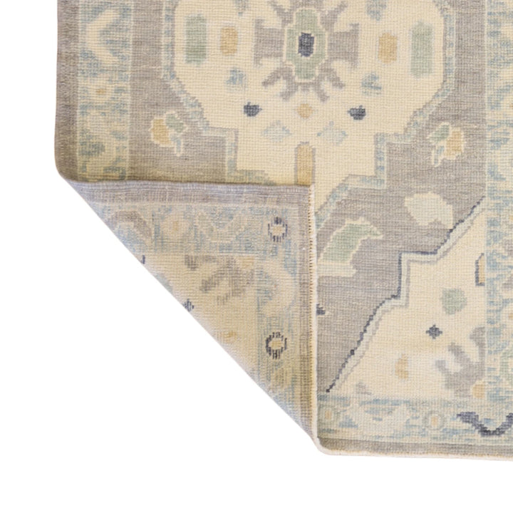 3'2" x 5'2" GRAY AND BLUE OUSHAK GEOMETRIC TURKISH RUG