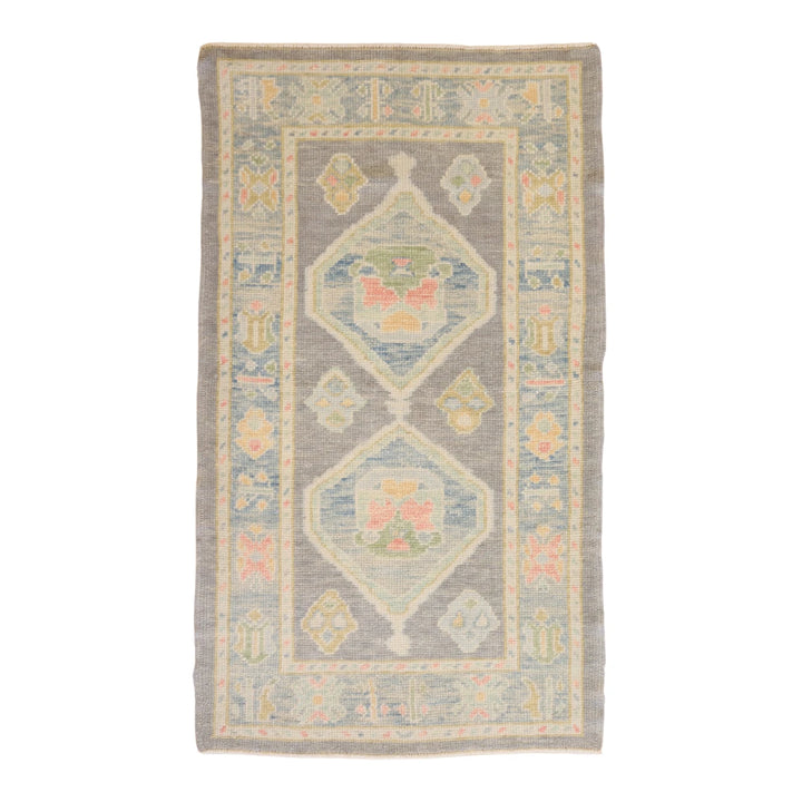 3'0" x 5'4" GRAY AND BLUE OUSHAK GEOMETRIC TURKISH RUG