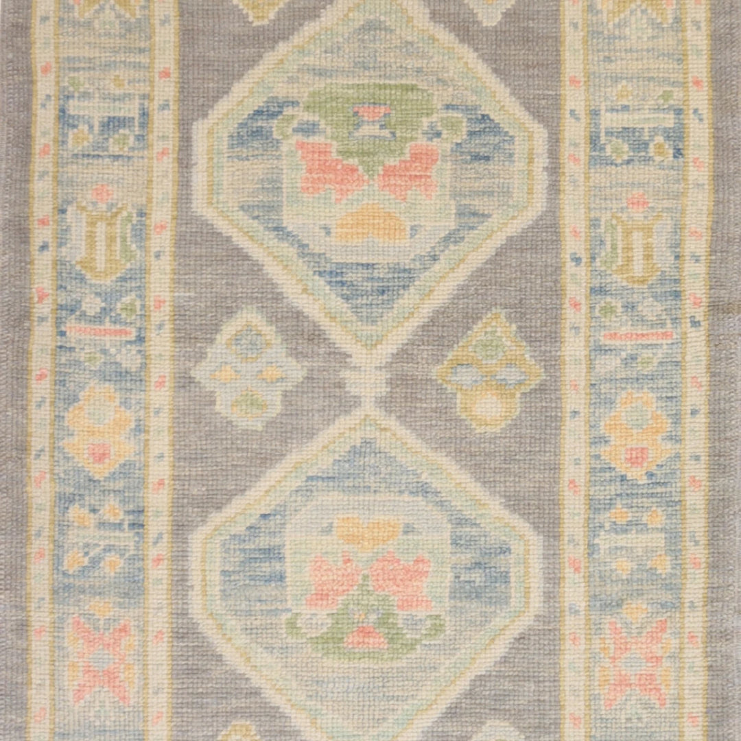 3'0" x 5'4" GRAY AND BLUE OUSHAK GEOMETRIC TURKISH RUG