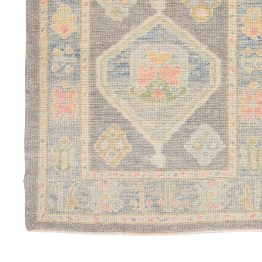 3'0" x 5'4" GRAY AND BLUE OUSHAK GEOMETRIC TURKISH RUG