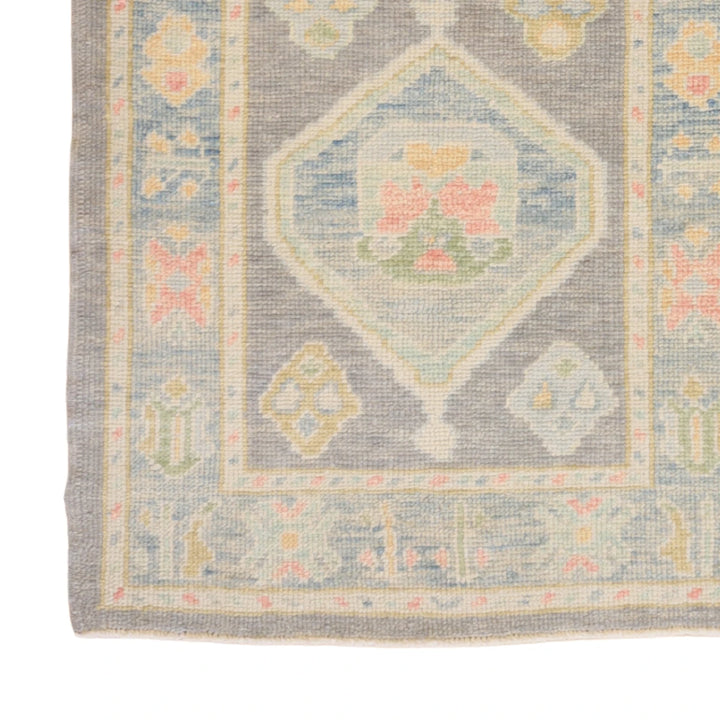 3'0" x 5'4" GRAY AND BLUE OUSHAK GEOMETRIC TURKISH RUG