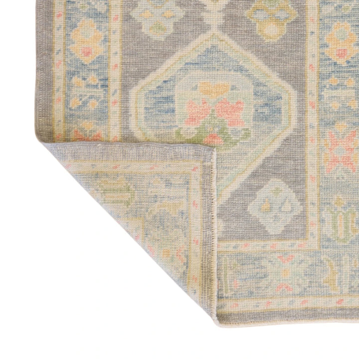 3'0" x 5'4" GRAY AND BLUE OUSHAK GEOMETRIC TURKISH RUG