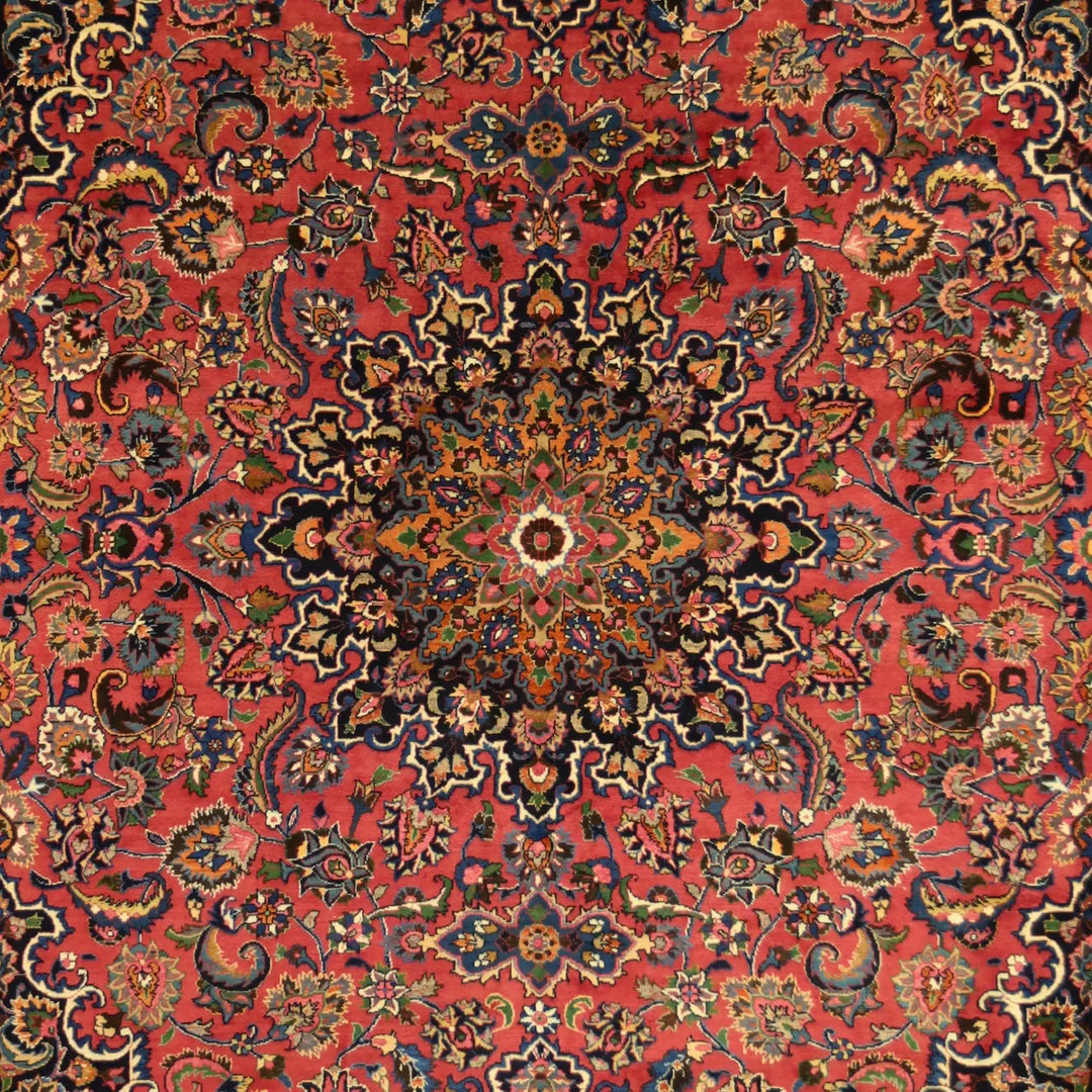 10'2" x 13'0" RED AND NAVY MASHAD PERSIA FLORAL