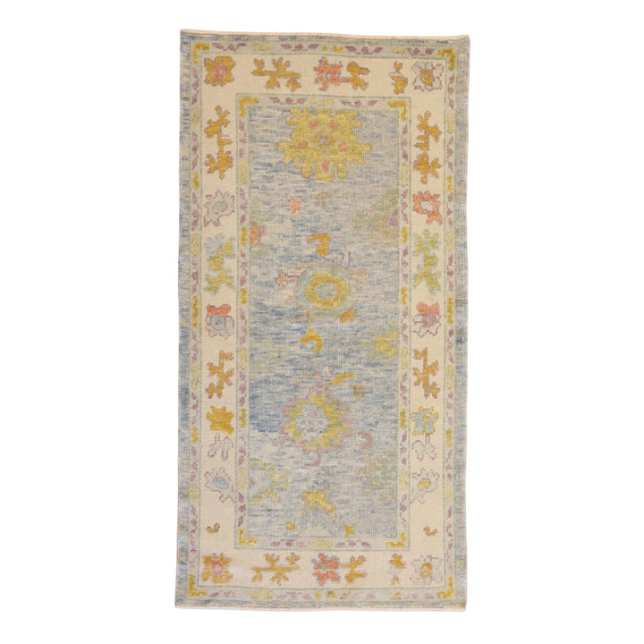 2'9" x 5'8" BEIGE AND GRAY OUSHAK GEOMETRIC TURKISH RUG