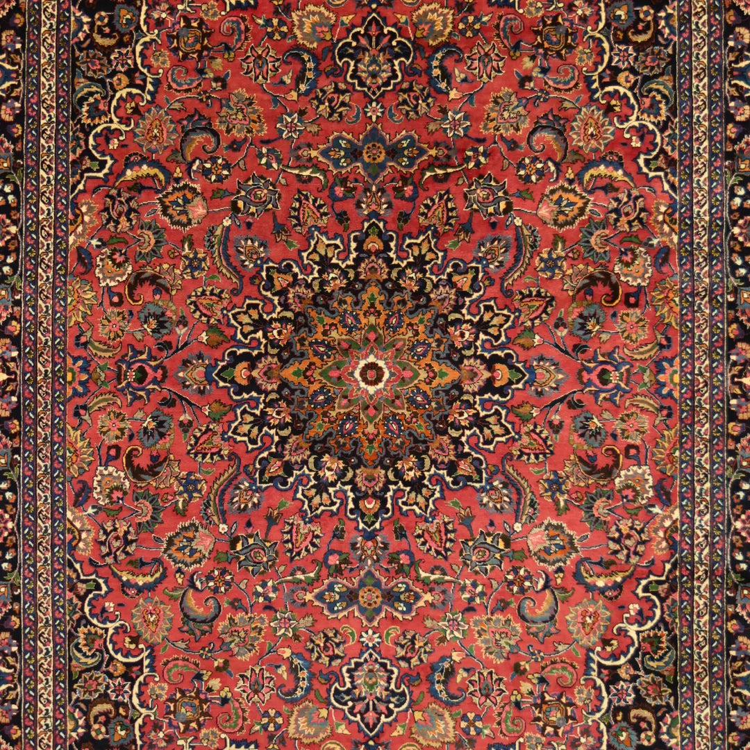 10'2" x 13'0" RED AND NAVY MASHAD PERSIA FLORAL