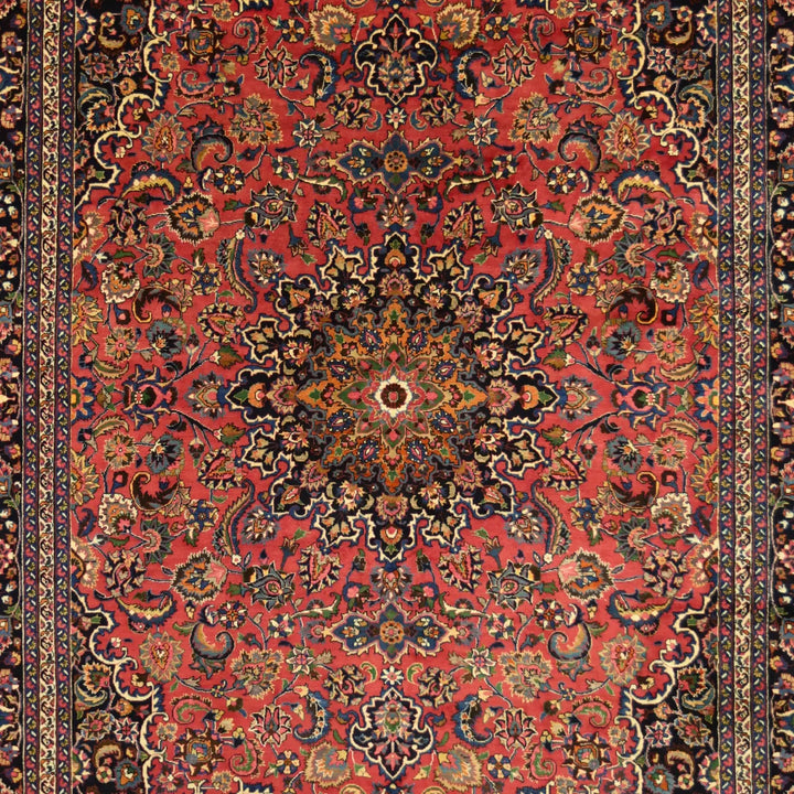 10'2" x 13'0" RED AND NAVY MASHAD PERSIA FLORAL