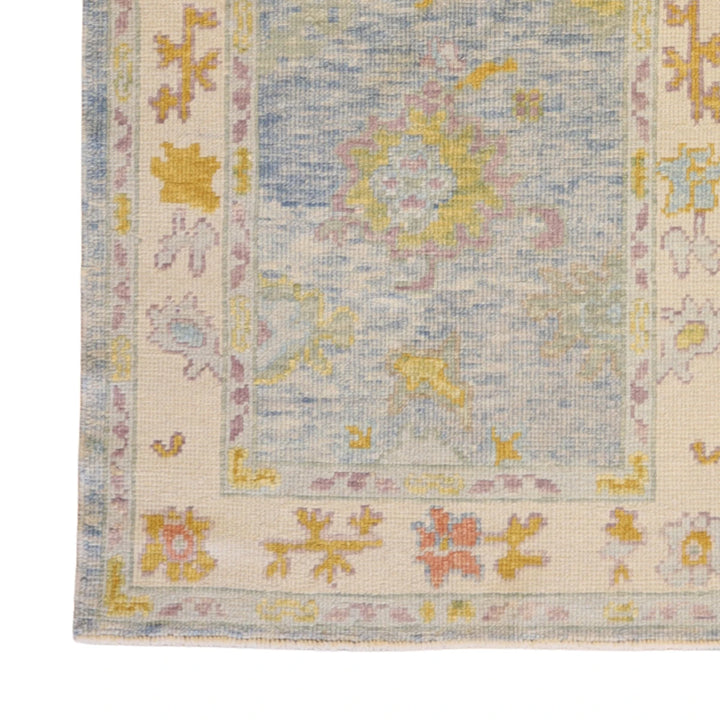 3'0" x 5'11" BLUE AND IVORY OUSHAK GEOMETRIC TURKISH RUG