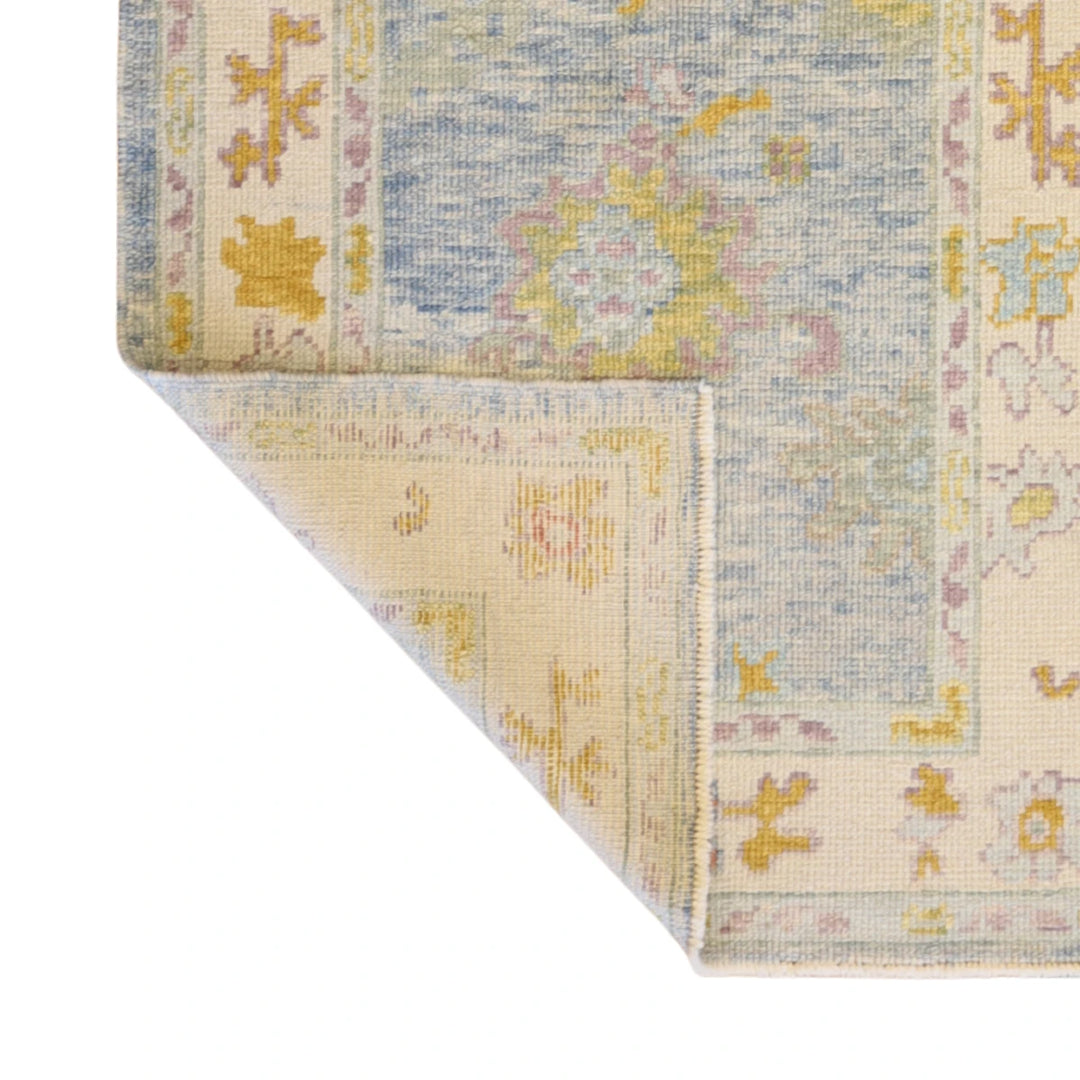 3'0" x 5'11" BLUE AND IVORY OUSHAK GEOMETRIC TURKISH RUG