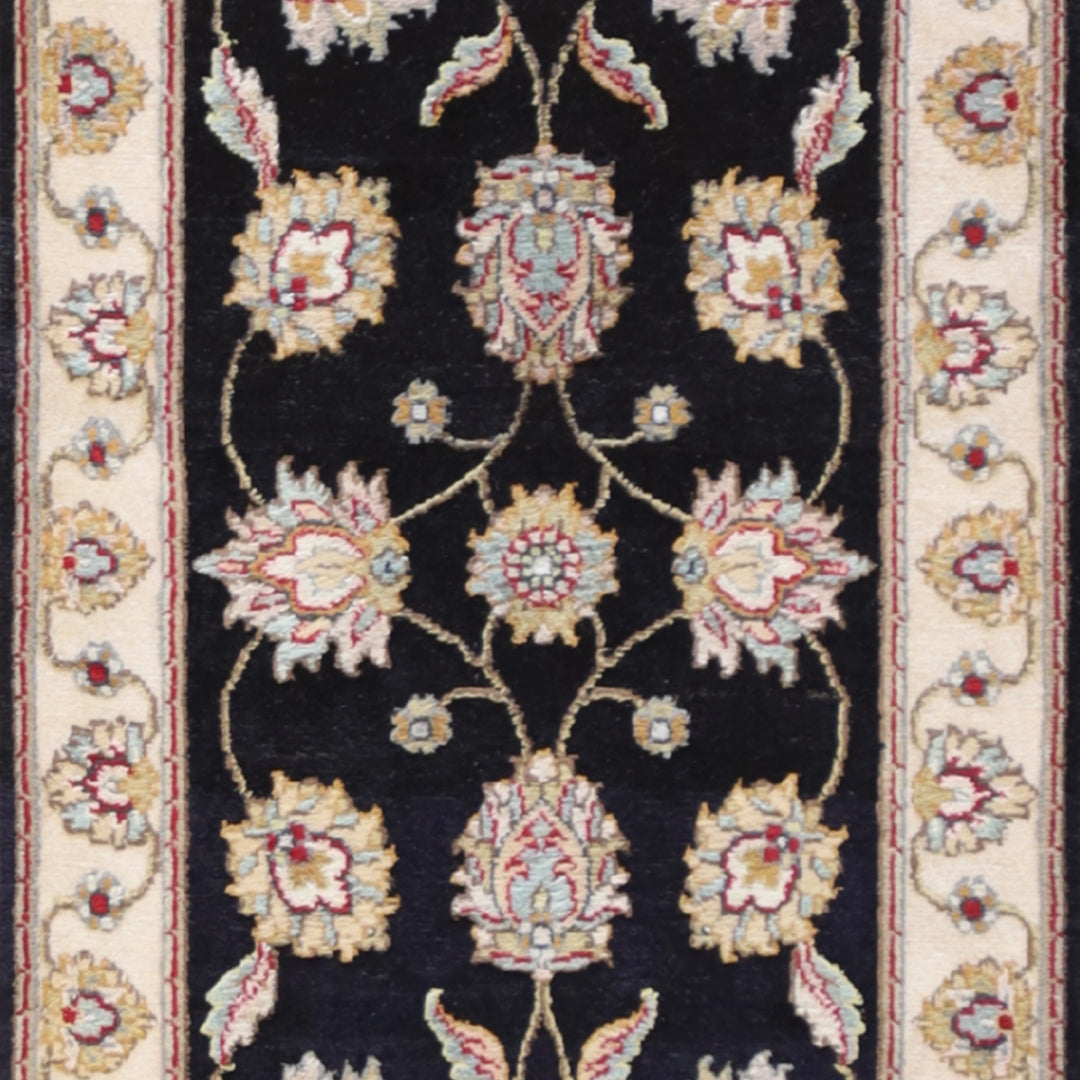 2'0" x 3'0" BLACK AND IVORY JAIPUR FLORAL INDIAN RUG