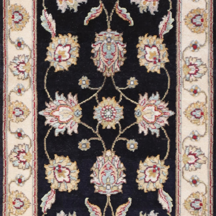2'0" x 3'0" BLACK AND IVORY JAIPUR FLORAL INDIAN RUG