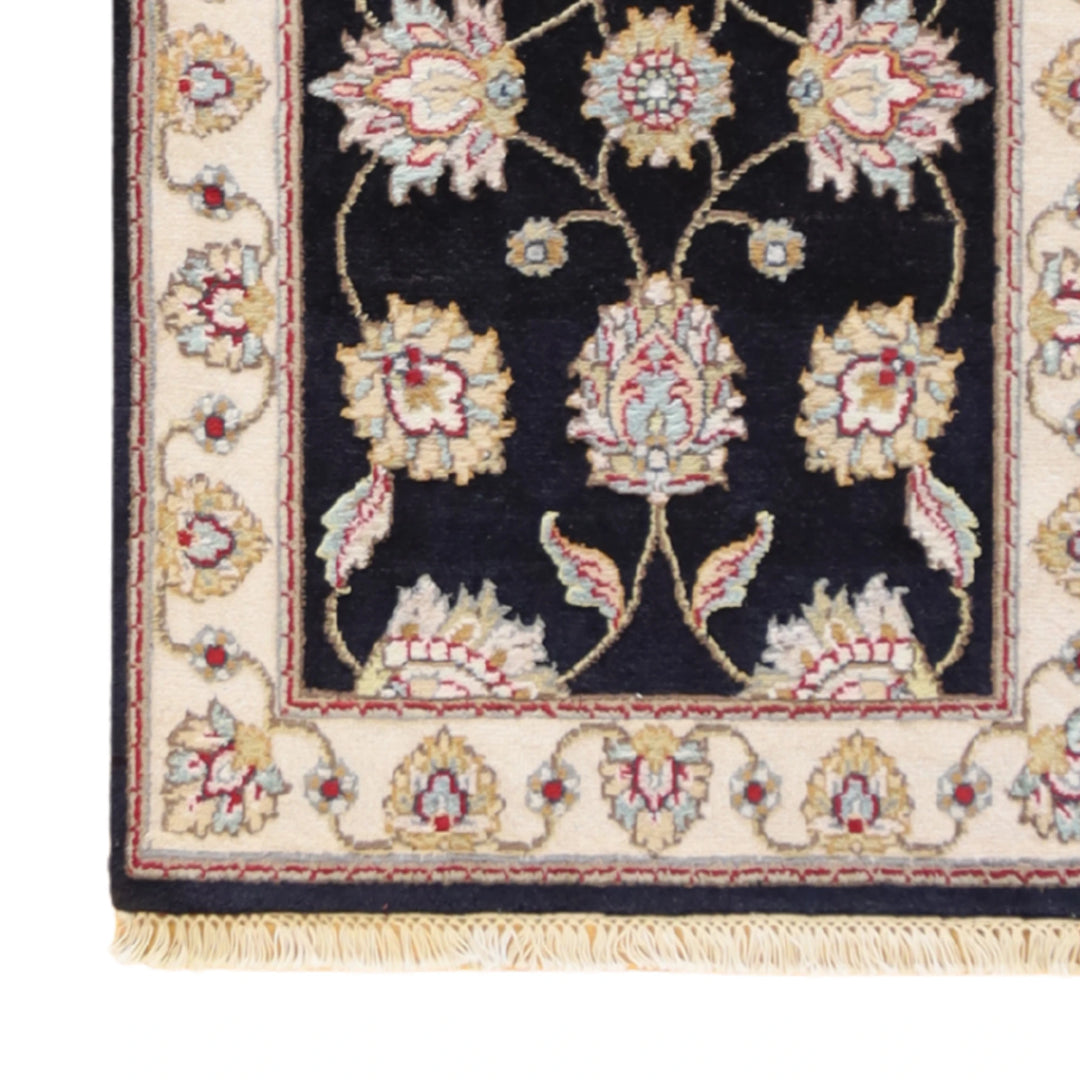 2'0" x 3'0" BLACK AND IVORY JAIPUR FLORAL INDIAN RUG
