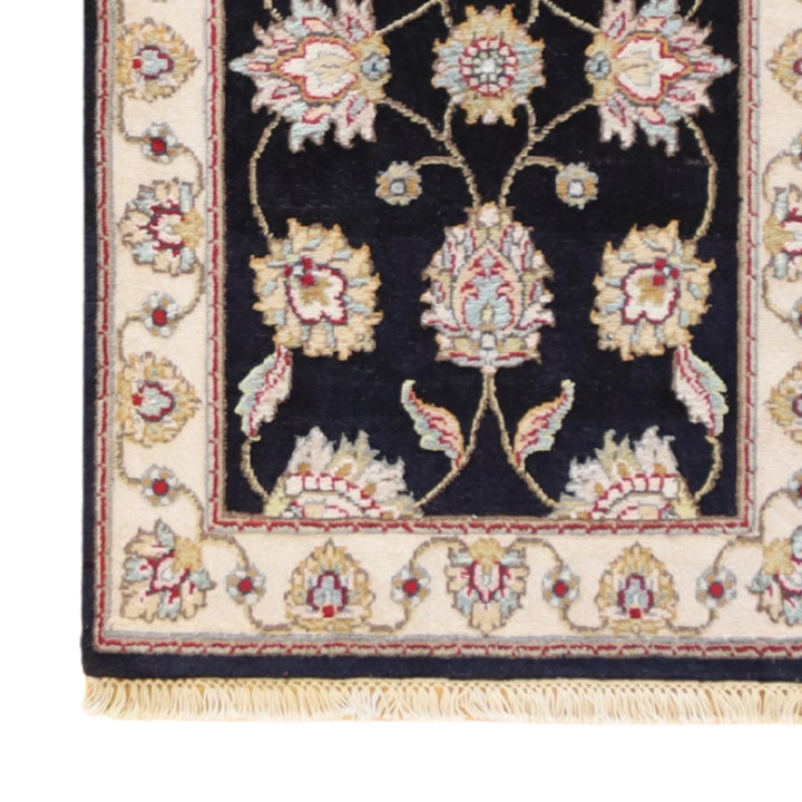 2'0" x 3'0" BLACK AND IVORY JAIPUR FLORAL INDIAN RUG