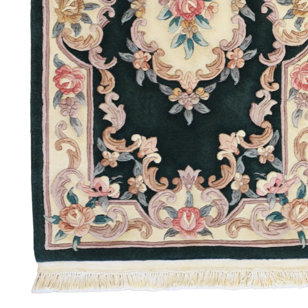 3'0" x 5'0" GREEN AND WHITE AUBUSSON EUROPEAN CHINESE RUG