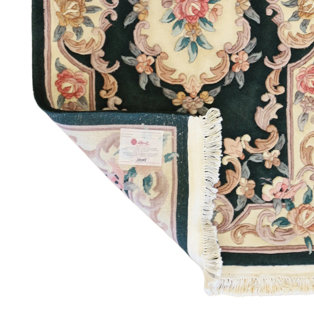 3'0" x 5'0" GREEN AND WHITE AUBUSSON EUROPEAN CHINESE RUG