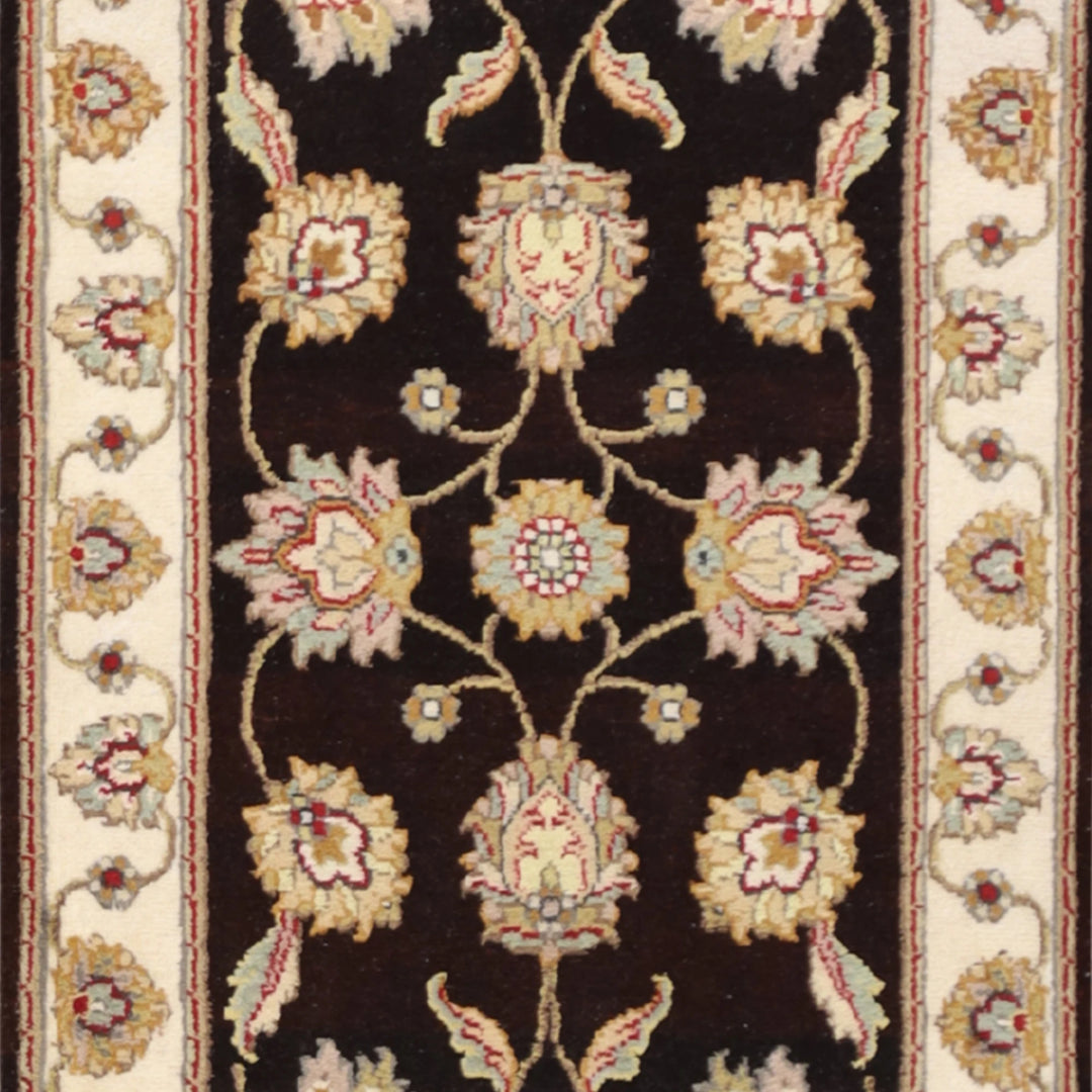 2'0" x 3'0" BLACK AND IVORY JAIPUR FLORAL INDIAN RUG