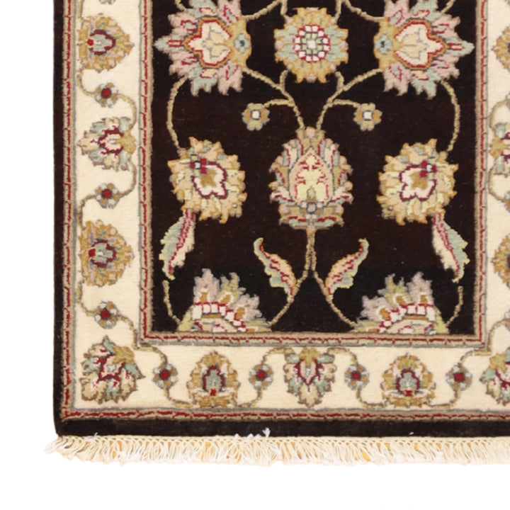 2'0" x 3'0" BLACK AND IVORY JAIPUR FLORAL INDIAN RUG