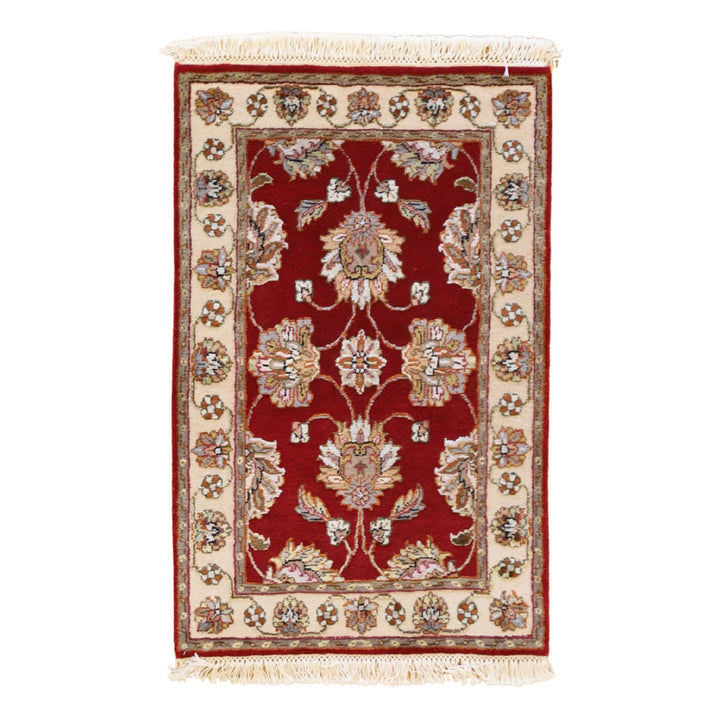 2'0" x 3'0" RED AND IVORY JAIPUR FLORAL INDIAN RUG