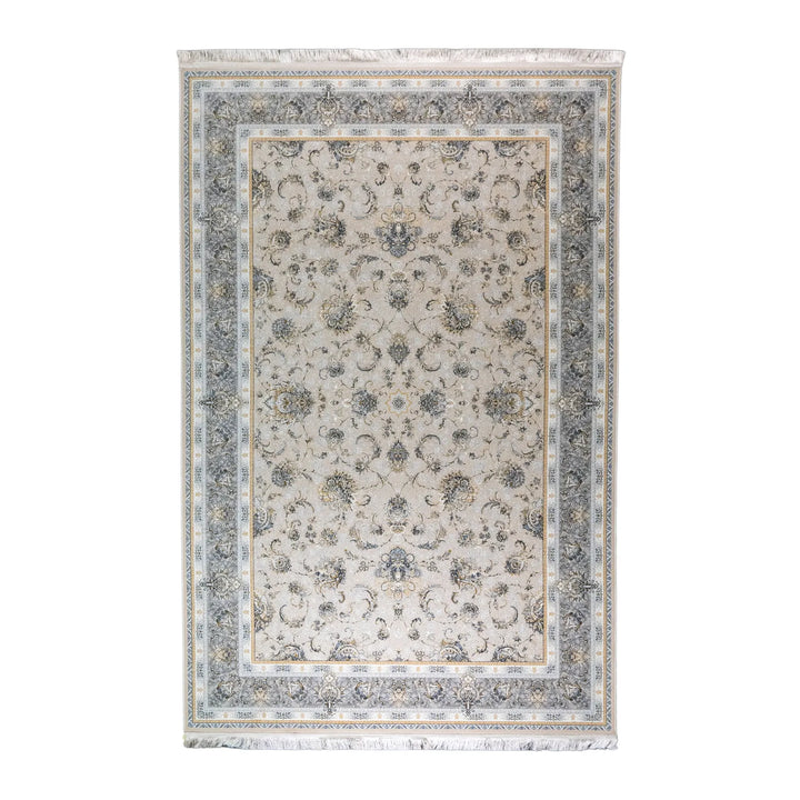 6' 7" x 9' 10" - WHITE AND GRAY MACHINE MADE FLORAL TURKISH RUG ( 200 x 300 CM )