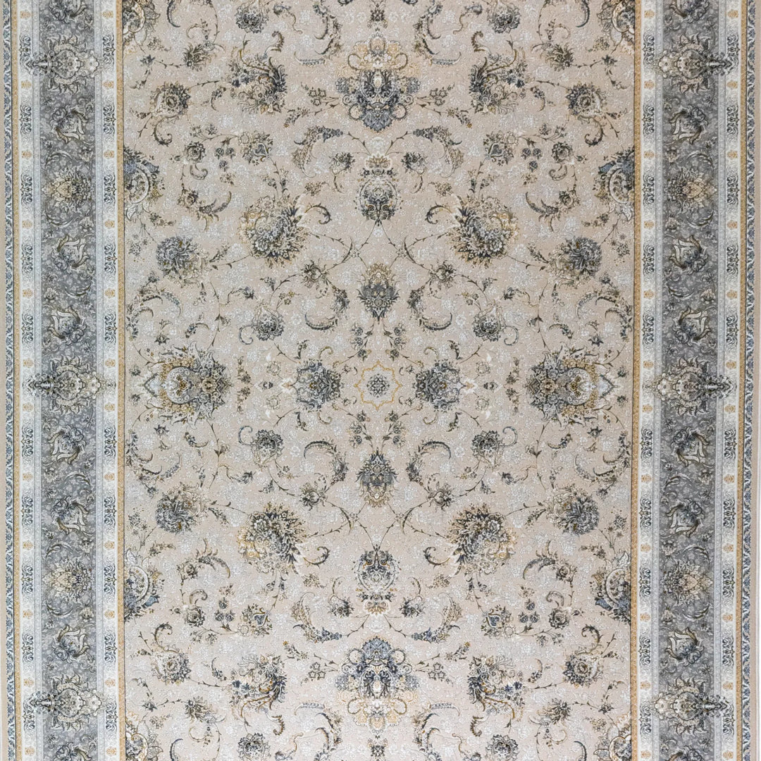 6' 7" x 9' 10" - WHITE AND GRAY MACHINE MADE FLORAL TURKISH RUG ( 200 x 300 CM )