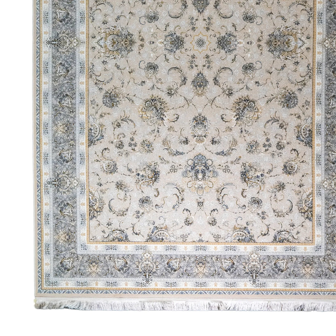 6' 7" x 9' 10" - WHITE AND GRAY MACHINE MADE FLORAL TURKISH RUG ( 200 x 300 CM )