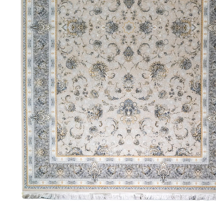 6' 7" x 9' 10" - WHITE AND GRAY MACHINE MADE FLORAL TURKISH RUG ( 200 x 300 CM )