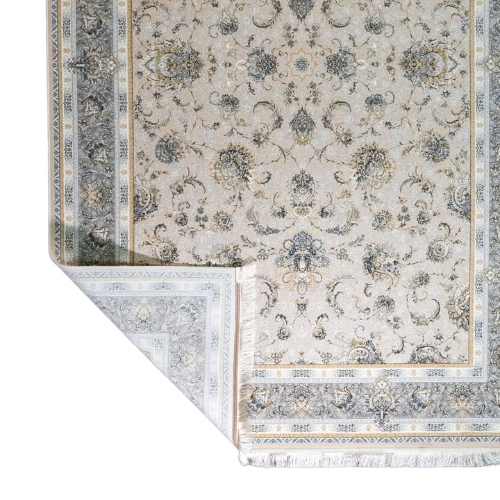 6' 7" x 9' 10" - WHITE AND GRAY MACHINE MADE FLORAL TURKISH RUG ( 200 x 300 CM )