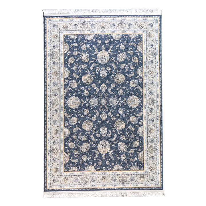 4' 11" x 7' 7" - BLUE AND BLUE MACHINE MADE FLORAL TURKISH RUG ( 150 x 231 CM )