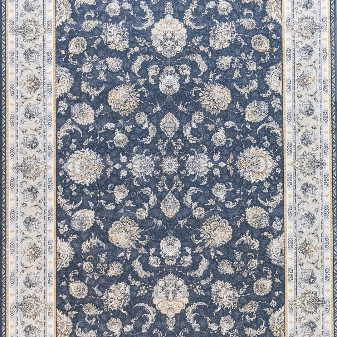 4' 11" x 7' 7" - BLUE AND BLUE MACHINE MADE FLORAL TURKISH RUG ( 150 x 231 CM )