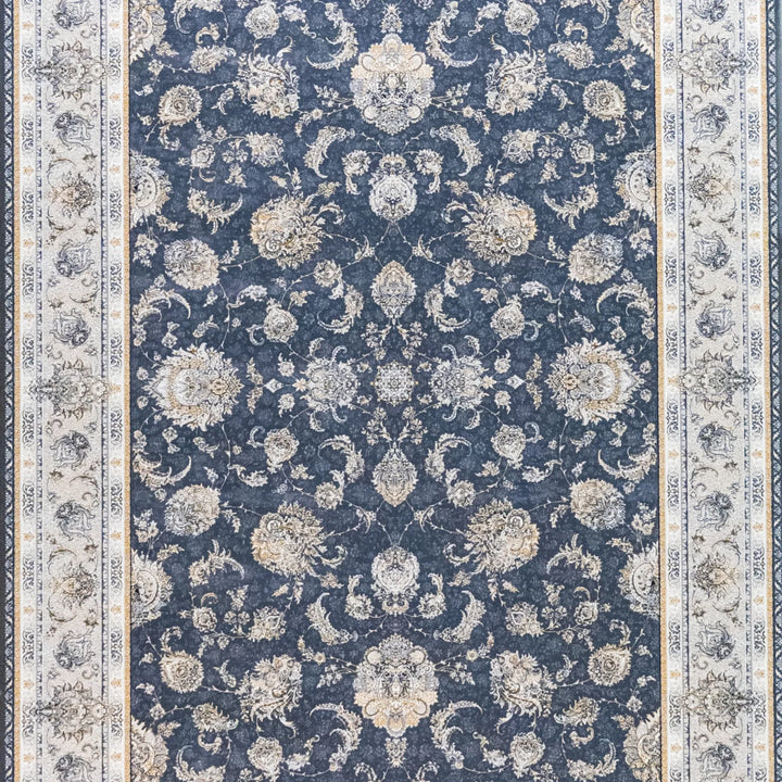 4' 11" x 7' 7" - BLUE AND BLUE MACHINE MADE FLORAL TURKISH RUG ( 150 x 231 CM )