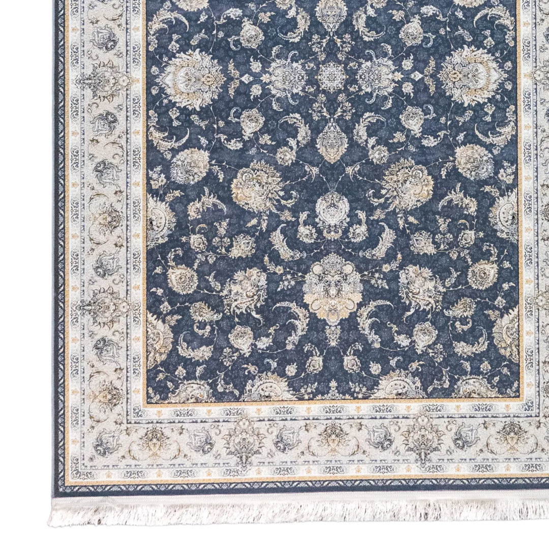 4' 11" x 7' 7" - BLUE AND BLUE MACHINE MADE FLORAL TURKISH RUG ( 150 x 231 CM )