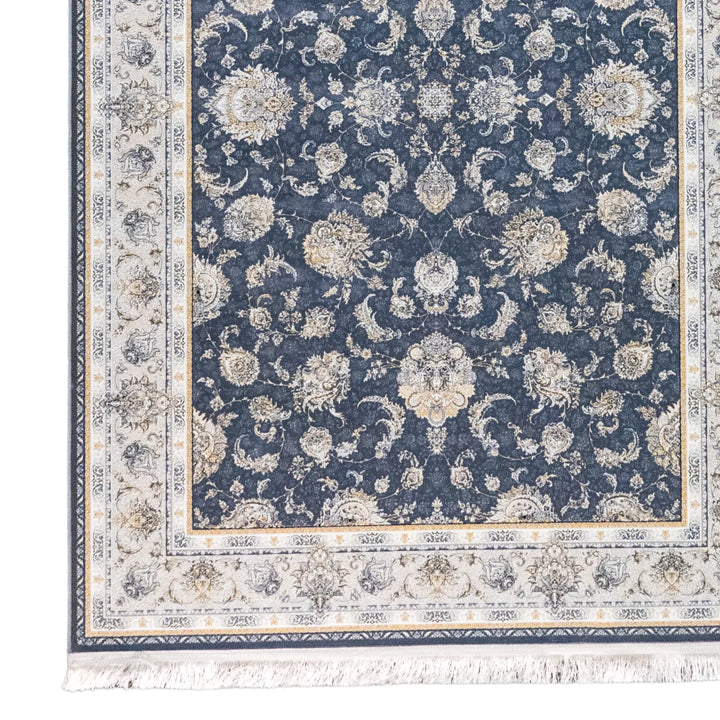 4' 11" x 7' 7" - BLUE AND BLUE MACHINE MADE FLORAL TURKISH RUG ( 150 x 231 CM )