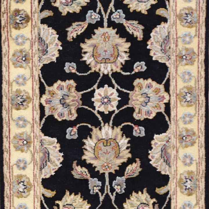 2'0" x 3'0" BLACK AND GOLD JAIPUR FLORAL INDIAN RUG