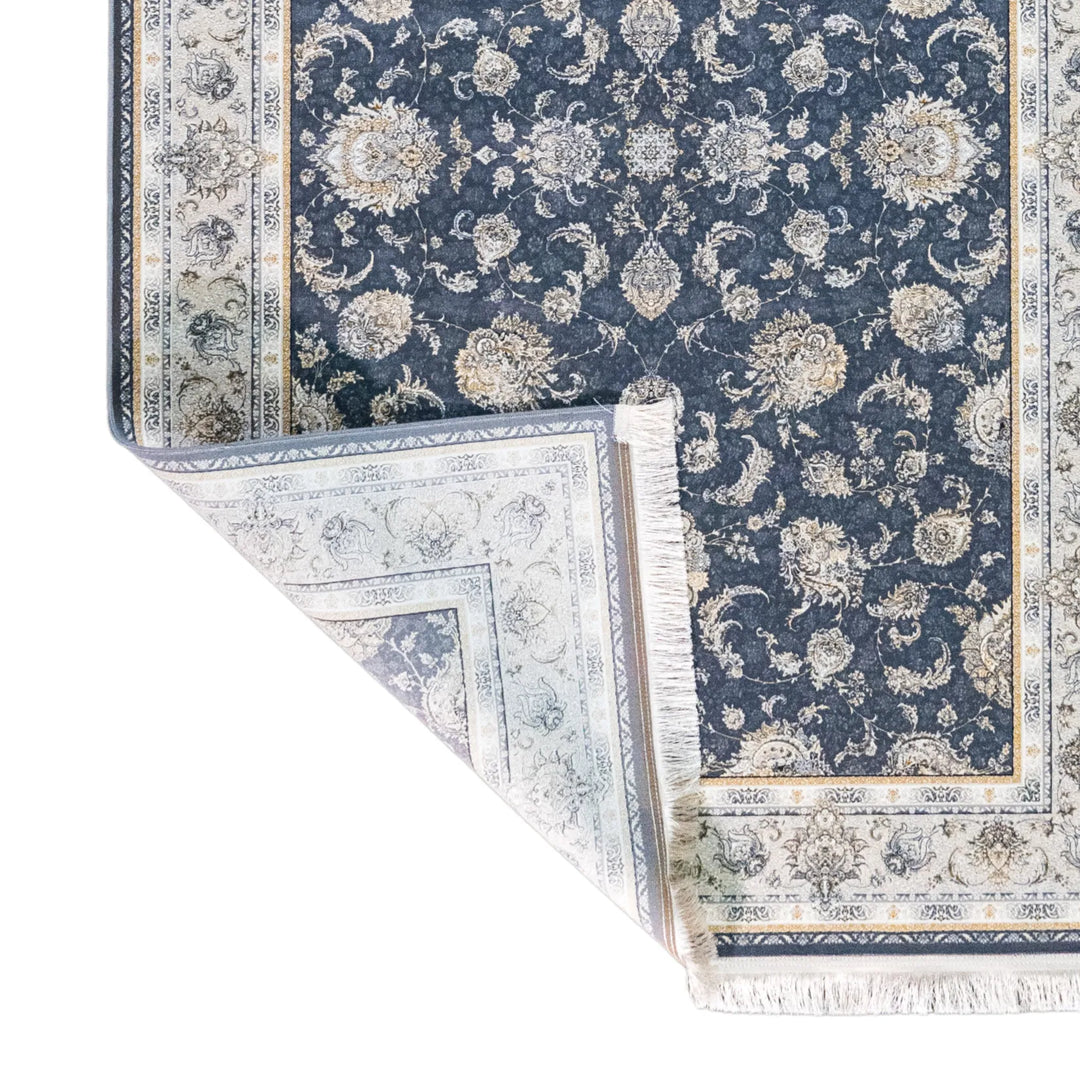 4' 11" x 7' 7" - BLUE AND BLUE MACHINE MADE FLORAL TURKISH RUG ( 150 x 231 CM )