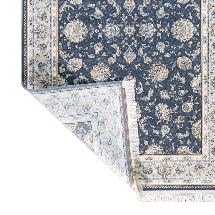 4' 11" x 7' 7" - BLUE AND BLUE MACHINE MADE FLORAL TURKISH RUG ( 150 x 231 CM )