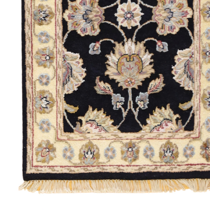 2'0" x 3'0" BLACK AND GOLD JAIPUR FLORAL INDIAN RUG
