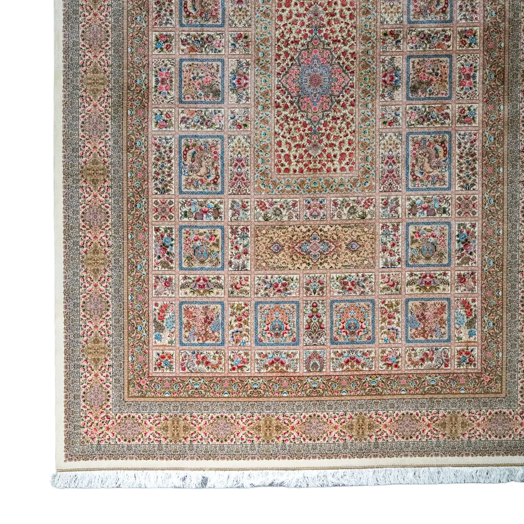 6' 7" x 9' 10" - MULTICOLOR AND PINK MACHINE MADE FLORAL TURKISH RUG ( 200 x 300 CM )