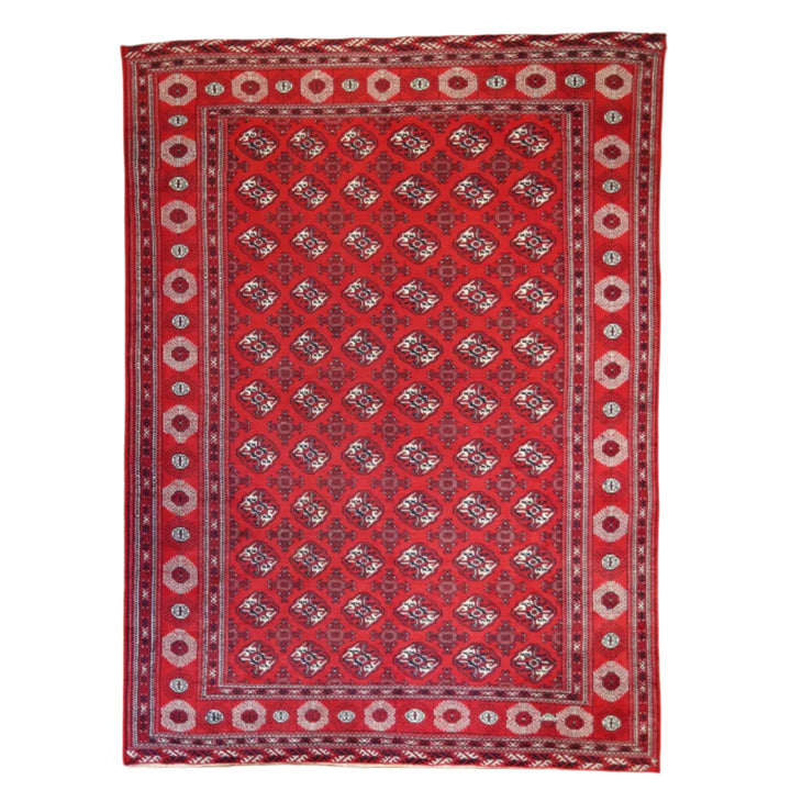 9'6" x  12'10" RED AND RED TURKAMAN GEOMETRIC PERSIAN RUG