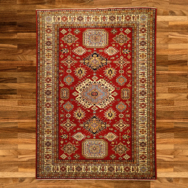 10'   0" x  14'   0" RED AND BEIGE KAZAK GEOMETRIC PAKISTANI RUG