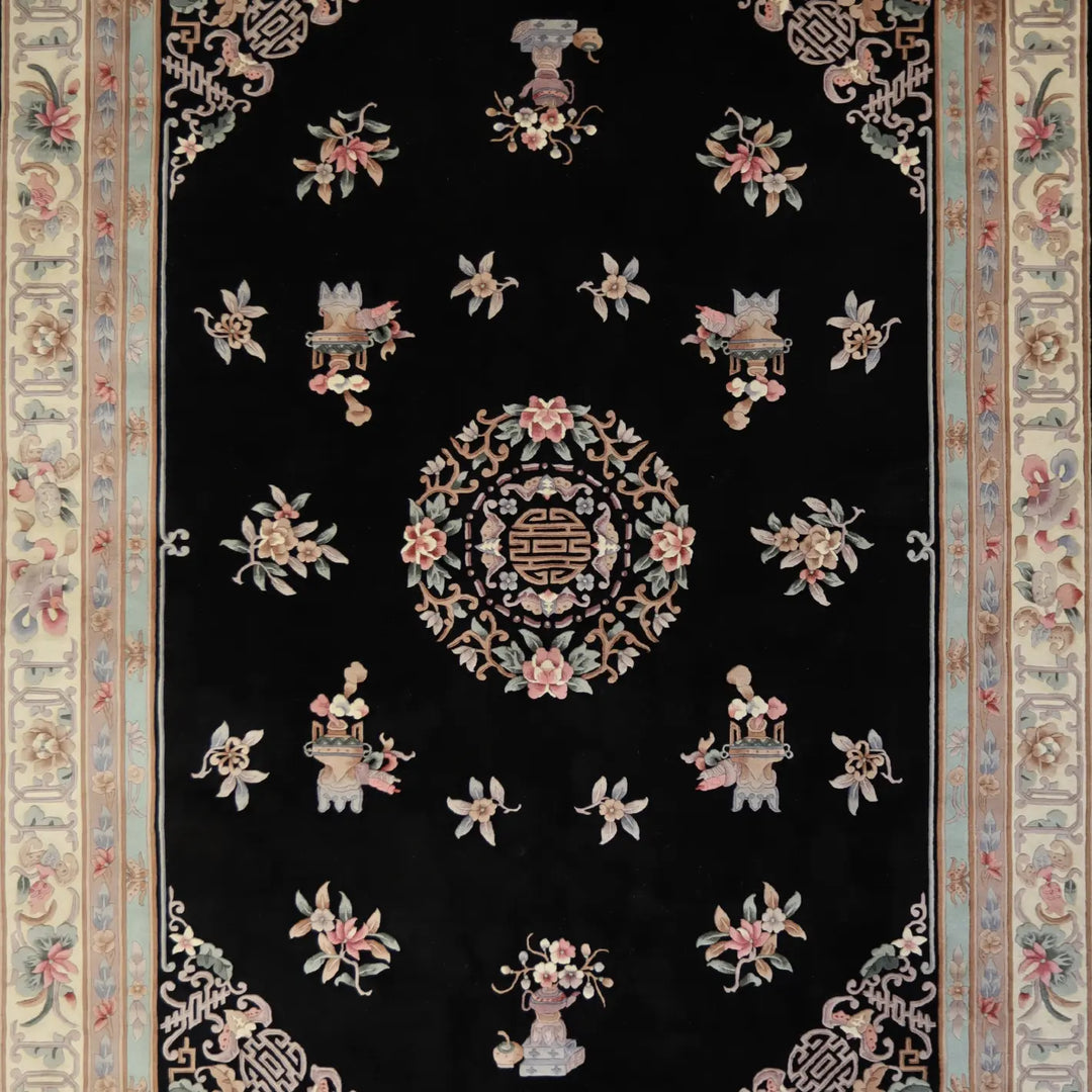 10'   0" x  14'   0" BLACK AND IVORY PEKING FRENCH CHINESE RUG