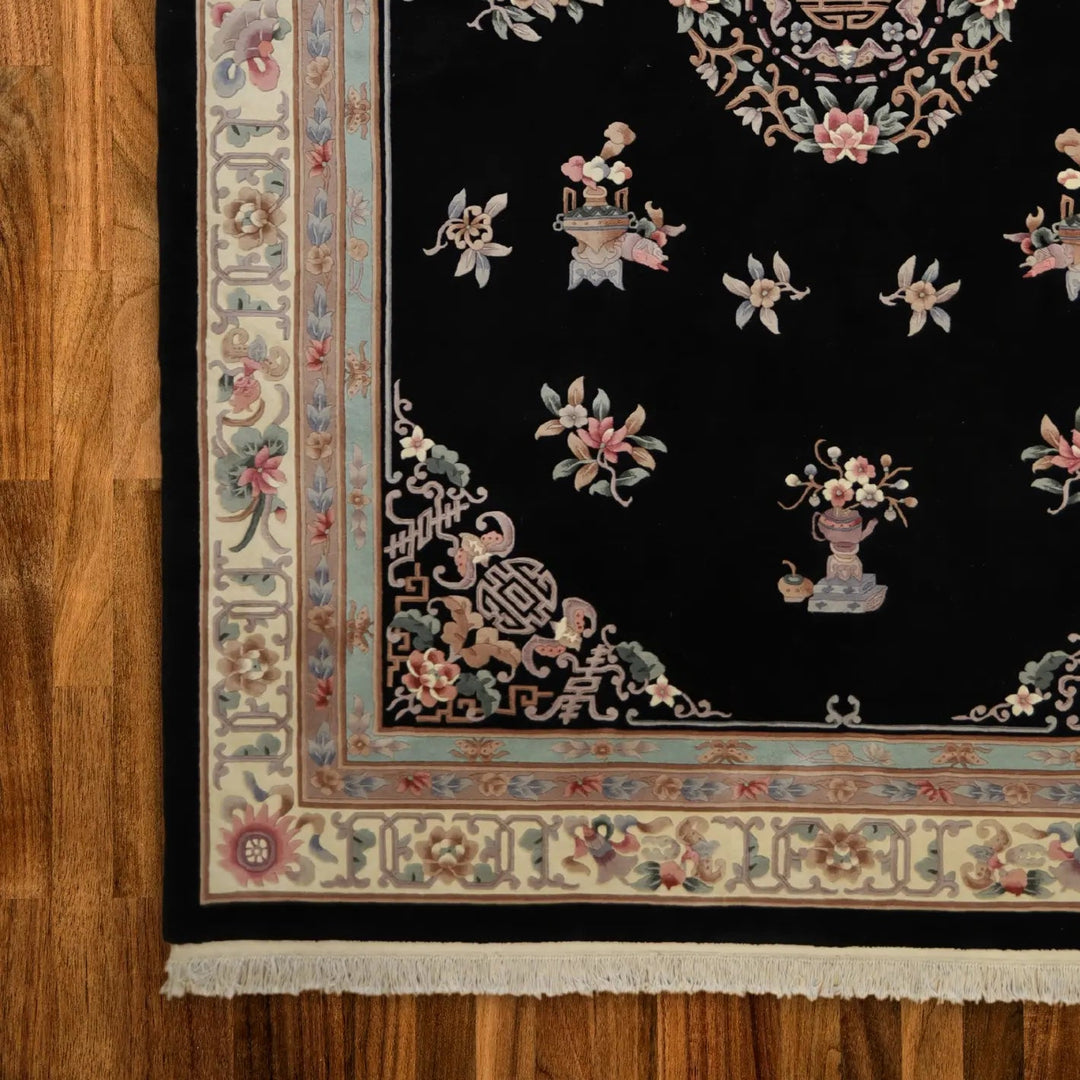 10'   0" x  14'   0" BLACK AND IVORY PEKING FRENCH CHINESE RUG