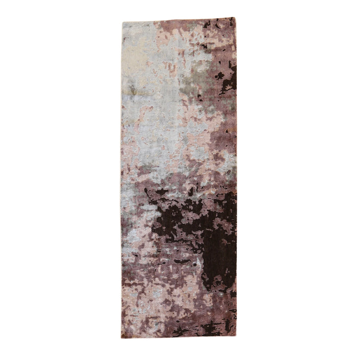 3' 3" x 8' 9" SILVER AND PINK MODERN MODERN INDIAN RUG