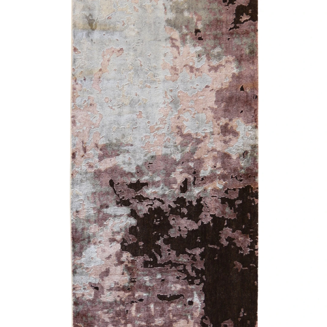 3' 3" x 8' 9" SILVER AND PINK MODERN MODERN INDIAN RUG