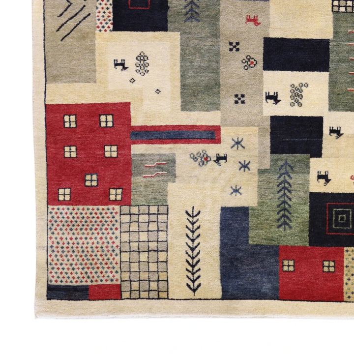 4'0" x 6'0" MULTICOLOR GABBEH MODERN INDIAN RUG