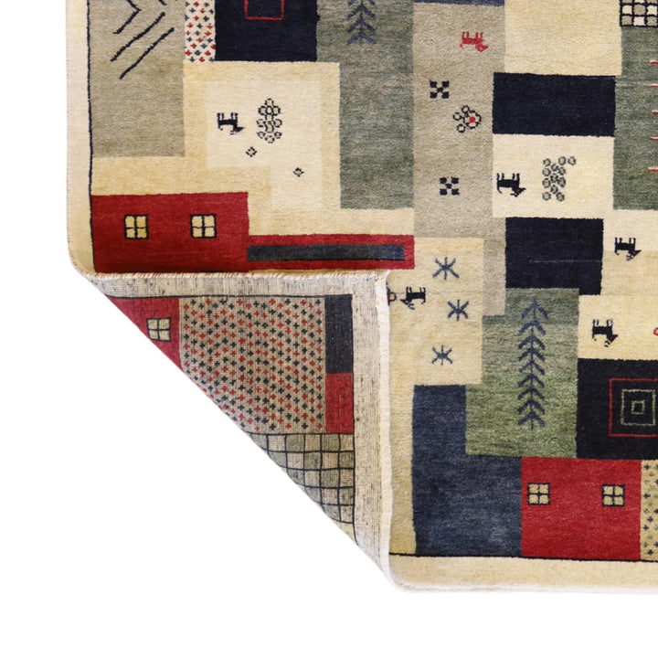 4'0" x 6'0" MULTICOLOR GABBEH MODERN INDIAN RUG