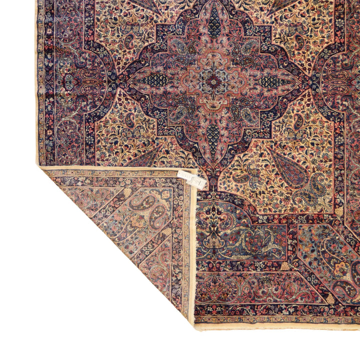 8'8" x 11'10" WHITE AND MAUVE KERMAN ANTIQUE PERSIAN RUG