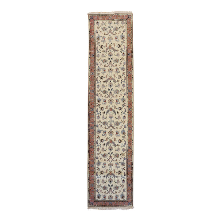 2' 8" x 11' 6" IVORY AND MAUVE TABRIZ FLORAL PERSIAN RUG