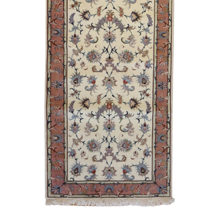 2' 8" x 11' 6" IVORY AND MAUVE TABRIZ FLORAL PERSIAN RUG
